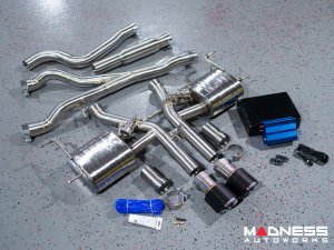 Jaguar F-TYPE Performance Exhaust System - MADNESS - 2.0L Turbo - Center Exit - Vacuum Valve Design - Carbon Fiber Exhaust Tips